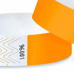 Two Orange Wristbands, one stacked on top of the other.